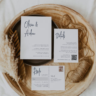 Cartão De Informações Azul Marinho   Detalhes do casamento All-in-One do