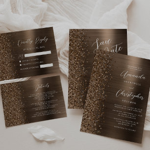 Convite Casamento com Glitter de Bronze Brutado em Metal