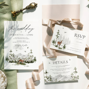 Cartão De Informações Detalhes do Casamento da Floresta Russa Evergreen