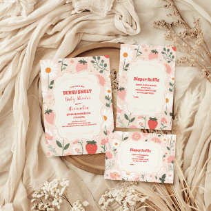 Cartão De Informações Chá de fraldas de Morango Berry Diapper Raffle