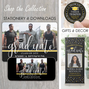 Anúncio Graduação de 4 Fotos em Preto e Dourado Script Mod