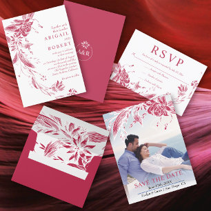 Convite Viva magenta e casamento floral branco