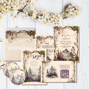 Adesivo Redondo Vintage Mountain Forest Evergreen Tree Weding