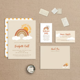 Cartão De Informações Beige Boho Clouds Fralda Raffle