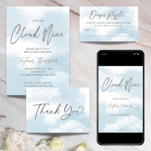 Convite Cinza chá de fraldas Cloud 9 azul-poeirento
