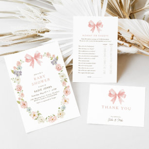 Cartão De Agradecimento Chá de fraldas de Coquetes Feminina de Arco Rosa p