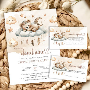 Convite Nuvem de bege castanho de cor aquática de Boho