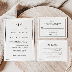 Cartão De Informações Casamento Elegante Lauren Black and White Monogram