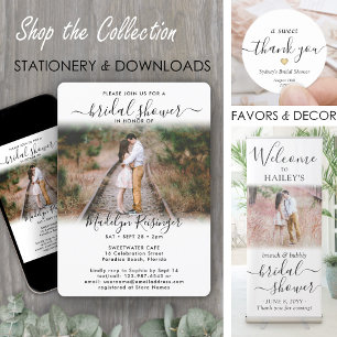 Convite 2 Foto Chá de Noiva Chic Moderno Elegante Roteiro