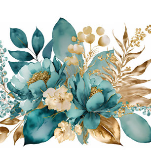 Reserve A Data Teal Elegante E Dourado Floral Flat Salve A Placa 