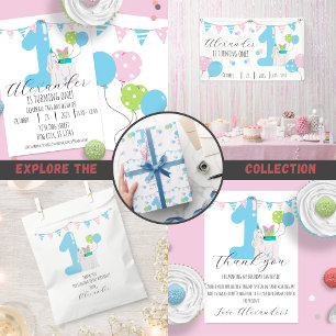 Convite Cão bonito próximo ao azul número um Primeiro Aniv