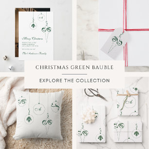 Cartão De Festividades Enfeite de Natal com Monograma Verde de Inverno Fo
