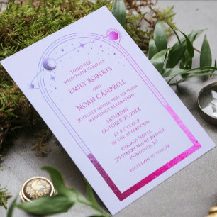 Convite Casamento de Lua Solar Rosa-Rosa Celestial Lavanda