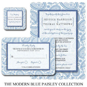 Convite The Modern Paisley Wedding Collection - Blue