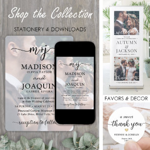 Convite Iniciais Simples de Script de Na moda 2 Casamento 