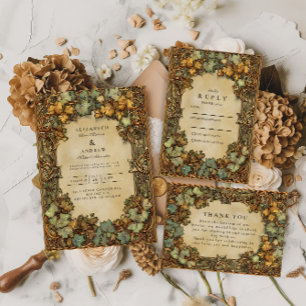 Cartão De Agradecimento Casamento Botânico de Outono Vintage