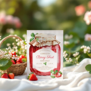 Adesivo Redondo Berry First Strawberry Jam primeiro aniversario Pa