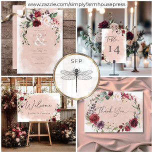 Cartão RSVP Casamento Rustic Burgundy & Blush Pink Roses