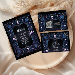 Convite Casamento de Dia das Bruxas Gótico Floral