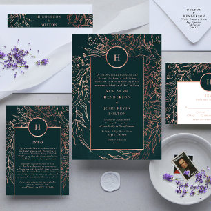 Convite Emerald Dusty Rosa Dourado Casamento Monograma Wre