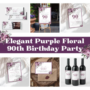 Convite Floral Roxo Elegante Qualquer Idade Aniversário