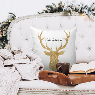 Cartão Postal De Festividades Oh Deer Christmas está aqui, falso, Dourado Deer