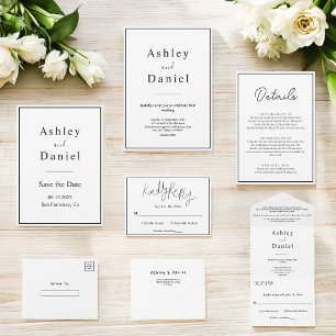 Cartão De Informações Casamento Elegante Branco E Preto Chic Mínimo