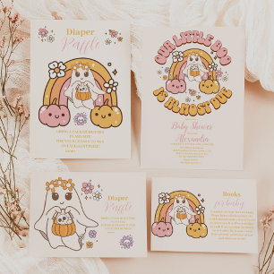 Convite Retro Grooven Halloween Pequeno Chá de fraldas Boo