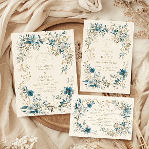 Convite Bohemian Vintage Floral Fern Wedding