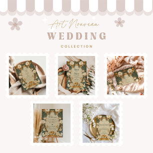 Cartão RSVP Arranjo Dourado de Arca Botânica Art Nouveau