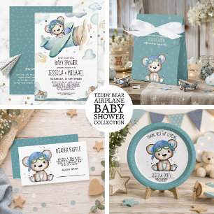 Convite Piloto de avião Teddy Bear Baby Bingo