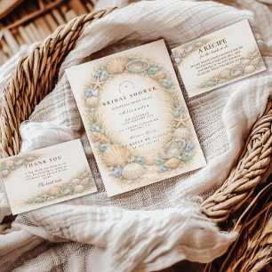 Cartão De Agradecimento Coroa de Conchas Marinhas para Chá de Noiva à Beir