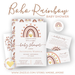 Convite Chá de fraldas arco-íris cor-de-rosa