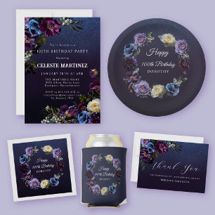 Convite Flores Roxas Moody 100º Aniversário