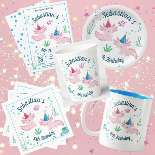 Convite de aniversário Branco Baby Axolotl