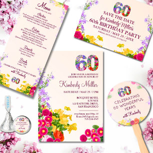 Cartão Postal De Anúncio Festa floral moderna de 60 anos de 60 anos