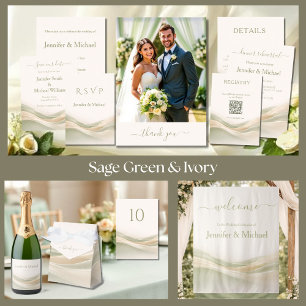 Cartão RSVP Sage Verde e Marfim Casamento Moderno