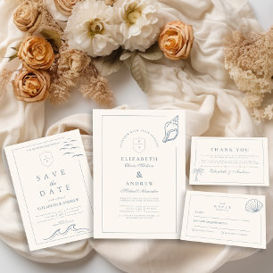 Convite Casamento de Desenho de Mão Náutica Elegante