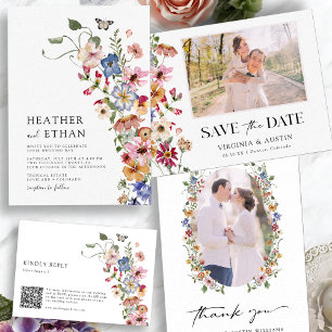 Cartão RSVP Código QR Floral Colorido