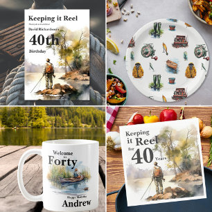 Poster Bem-vindos à pesca de Aniversário com Cores Aquáti