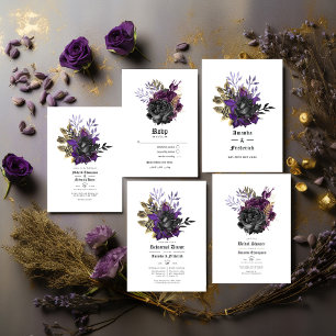 Convite Janto de ensaio Dourado Roxo Preto Gótico Floral