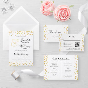 Flyer Casamento Dourado com Confetti Scripts de Glitter 