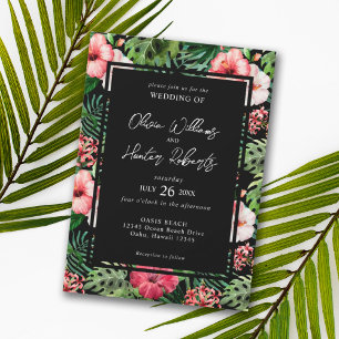 Convite Tropical Floral Hibiscus Casamento Moderno Branco