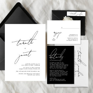 Convite Elegant NAMES   Stylish Black & White Wedding