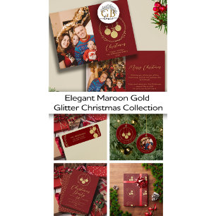 Papel De Presente Maroon Dourado Wreath Maroon Feliz Natal