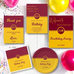 Convite Elegante Aniversário de 20 anos em Burgundy e Dour