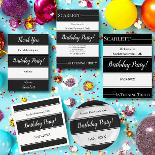 Cartão De Agradecimento Noivado Moderno Elegante Black and White Strips