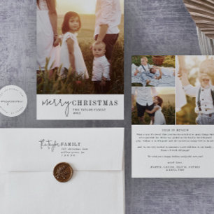 Cartão De Festividades Ano de Foto do Natal Moderno em Revisão