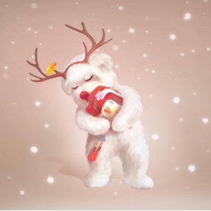 Cartão Menina abraçando cachorro em Reindeer Antlers