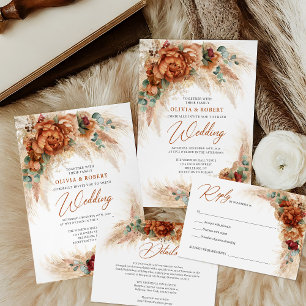 Convite Terracotta queimou o eucalipto floral laranja-burg